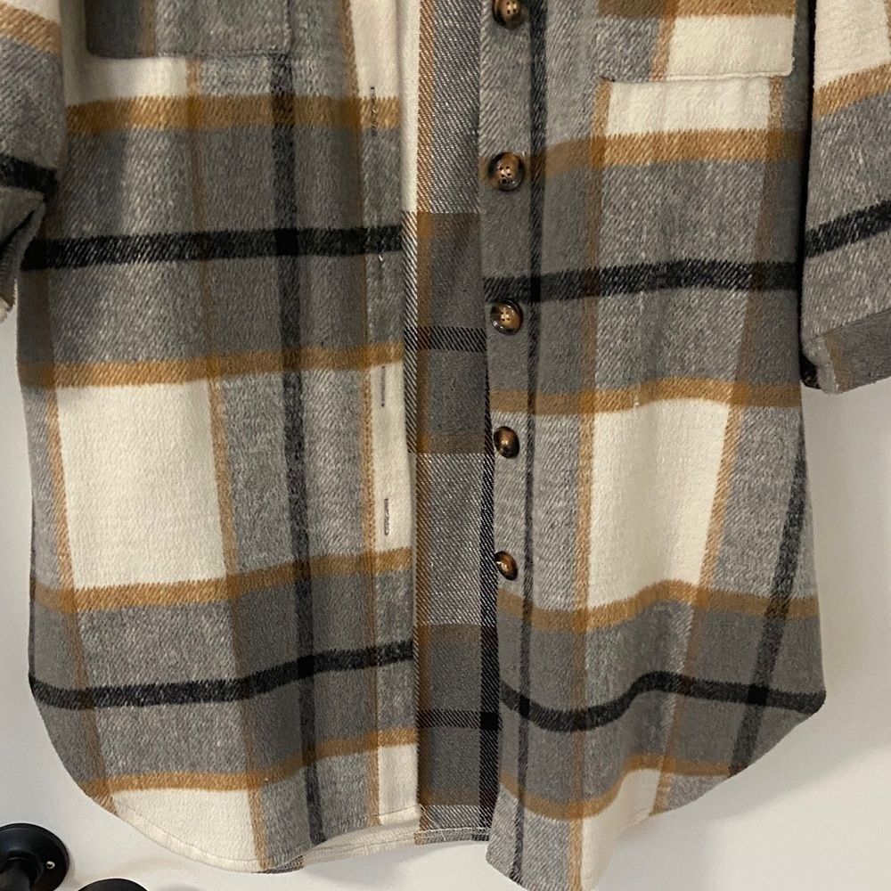 Plaid Button-Up Long Shacket - Picture 3 of 9